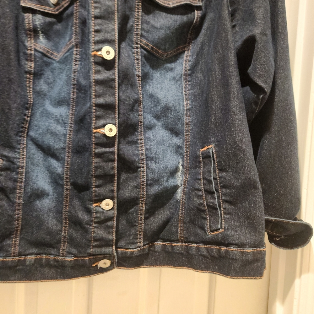 New Look Dark Wash Distressed Denim Jacket 3X Y2K Grunge Oversized Streetwear - Picture 6 of 10